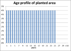 percentage of plantation area planted in each year